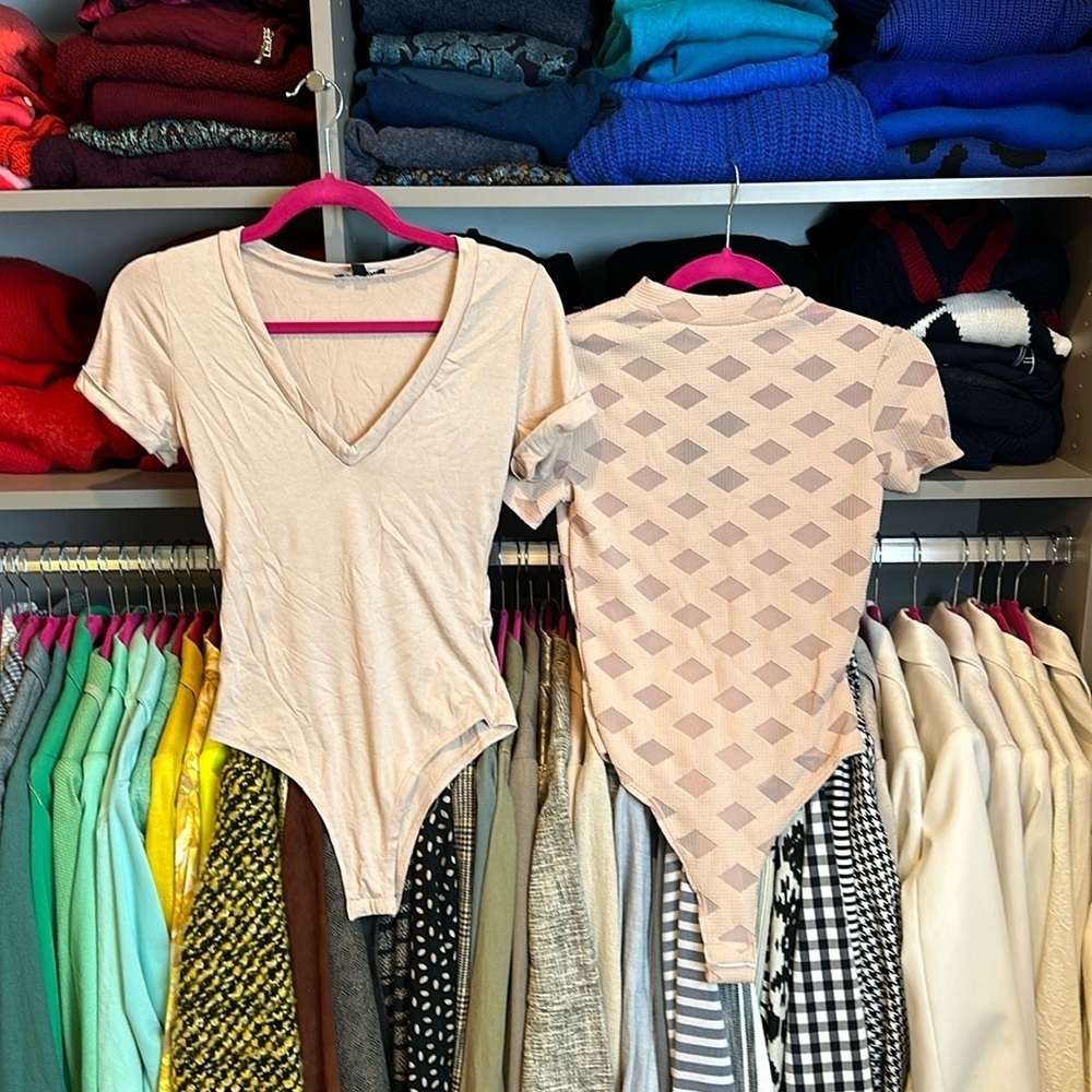 Fashion Nova 2 beige bodysuits size S NWT